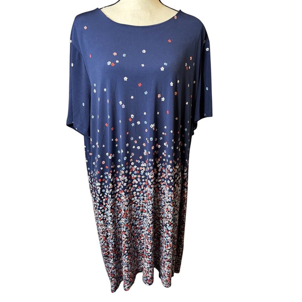 Michael Kors Navy Blue Floral Ditsy Print Shift Dress Womens 3X Plus Size - Picture 11 of 12
